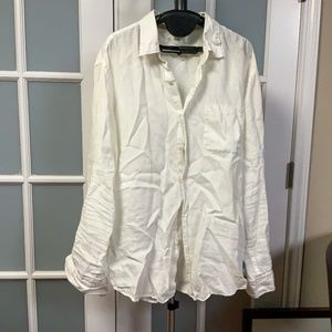 Uniqlo Mens White Linen Collared Shirt